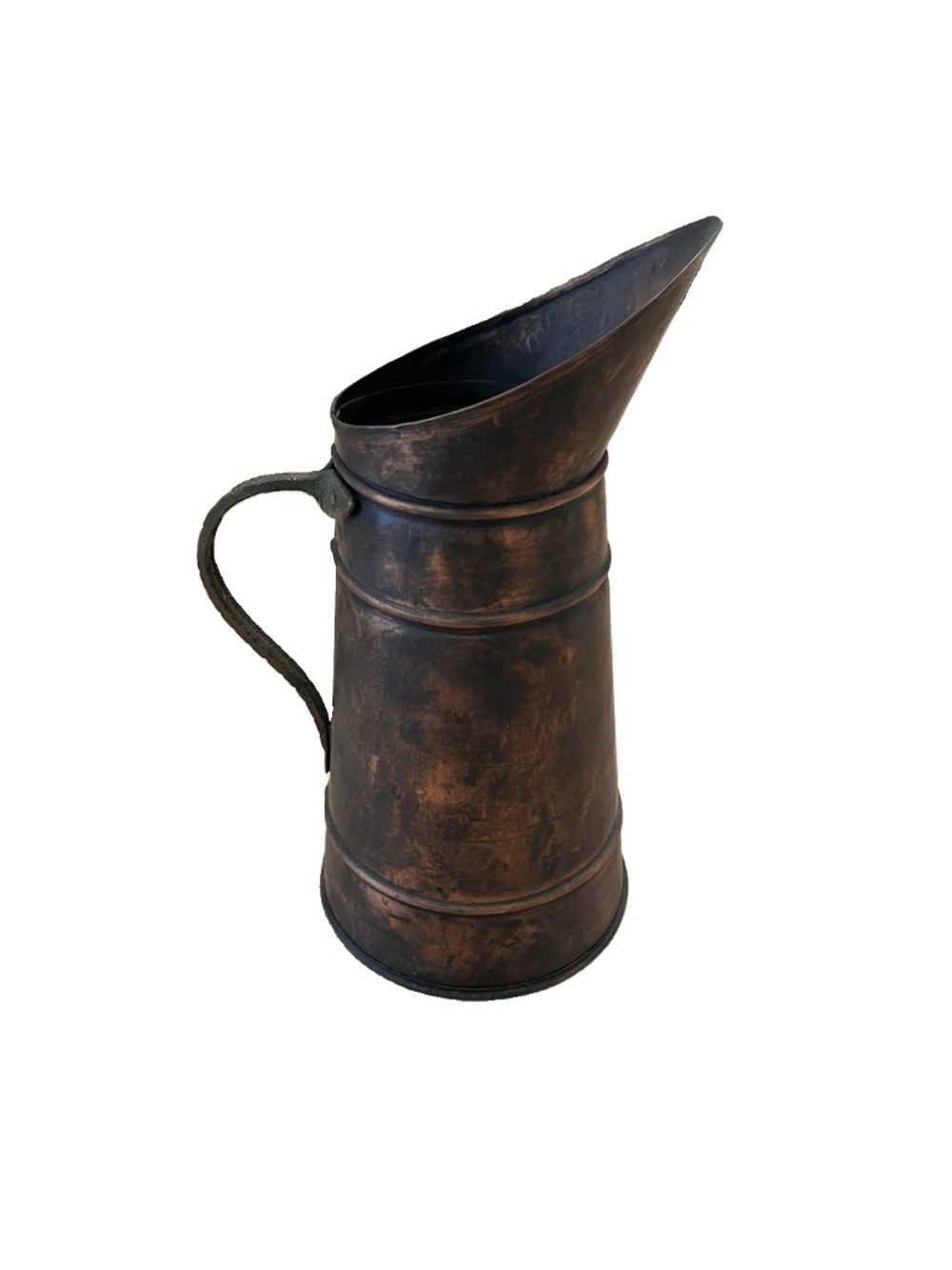 Vintage Lg Turkish Pitcher Copper Brass With Flower Petal Handle Made In Turkey
